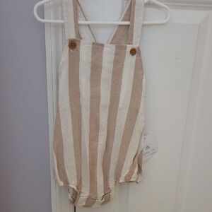 Beige and White Striped Kids Overalls Romper